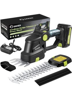 Saker Cordless Hedge Trimmer-20V Electric Shrub Trimmer Grass Shears Handheld Grass Cutter, Hedge Shear with 1 PCS Rechargeable Battery and Charger fo