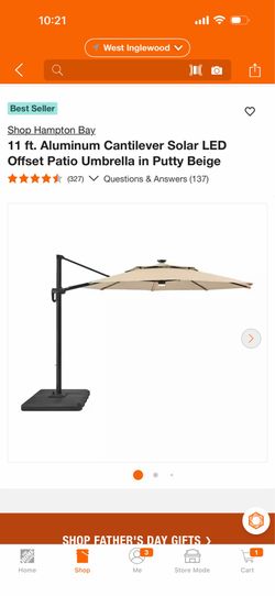 Hampton Bay 11 ft. Aluminum Cantilever Solar LED Offset Patio Umbrella in Putty Beige