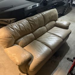 Tan Leather Couch Set + Black Recliner (Single Couch)