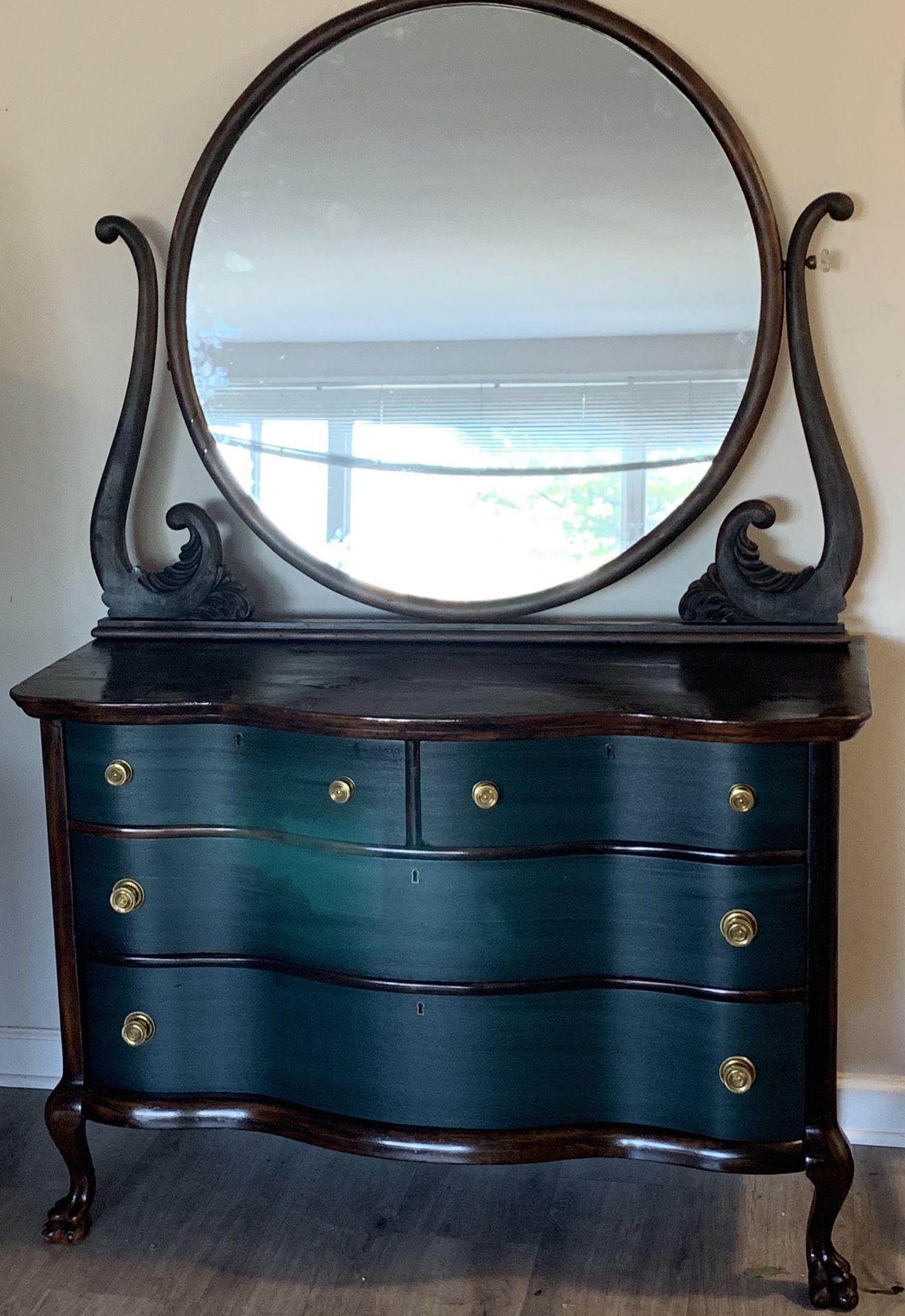 Vintage Dresser Hand Painted Green and Mahogany