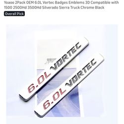  2Pack OEM 6.0L Vortec Badges Emblems