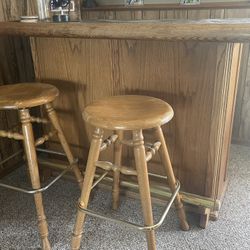 Oak & Brass Bar w/ Barstools (3)