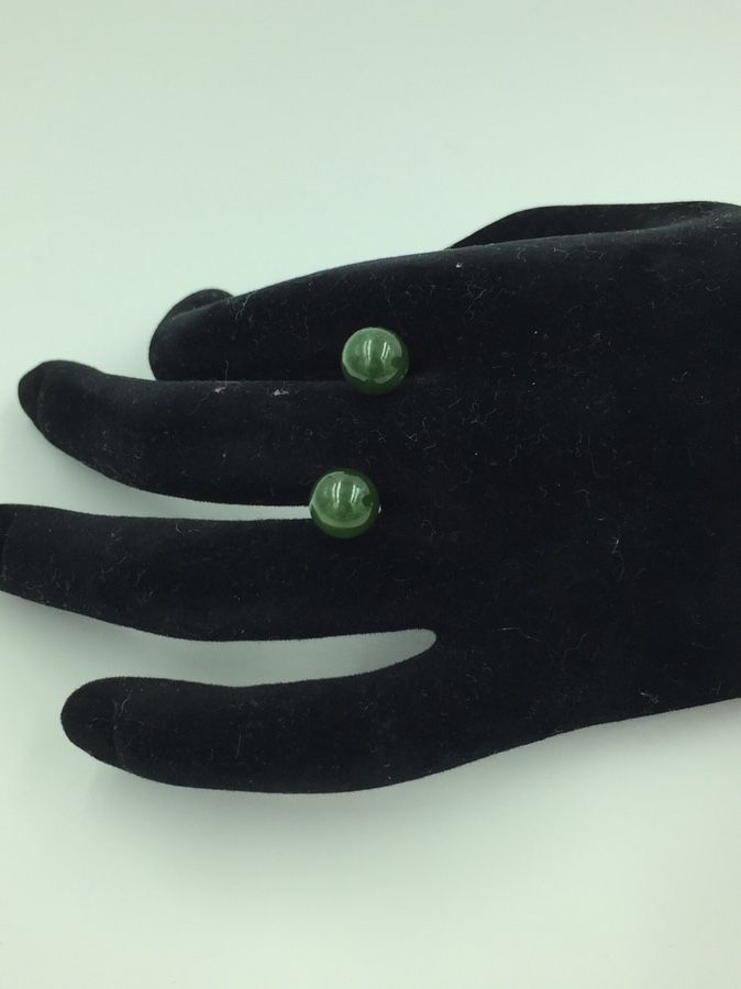 14K Gold Dark Green Chrysoprase Stud Earrings