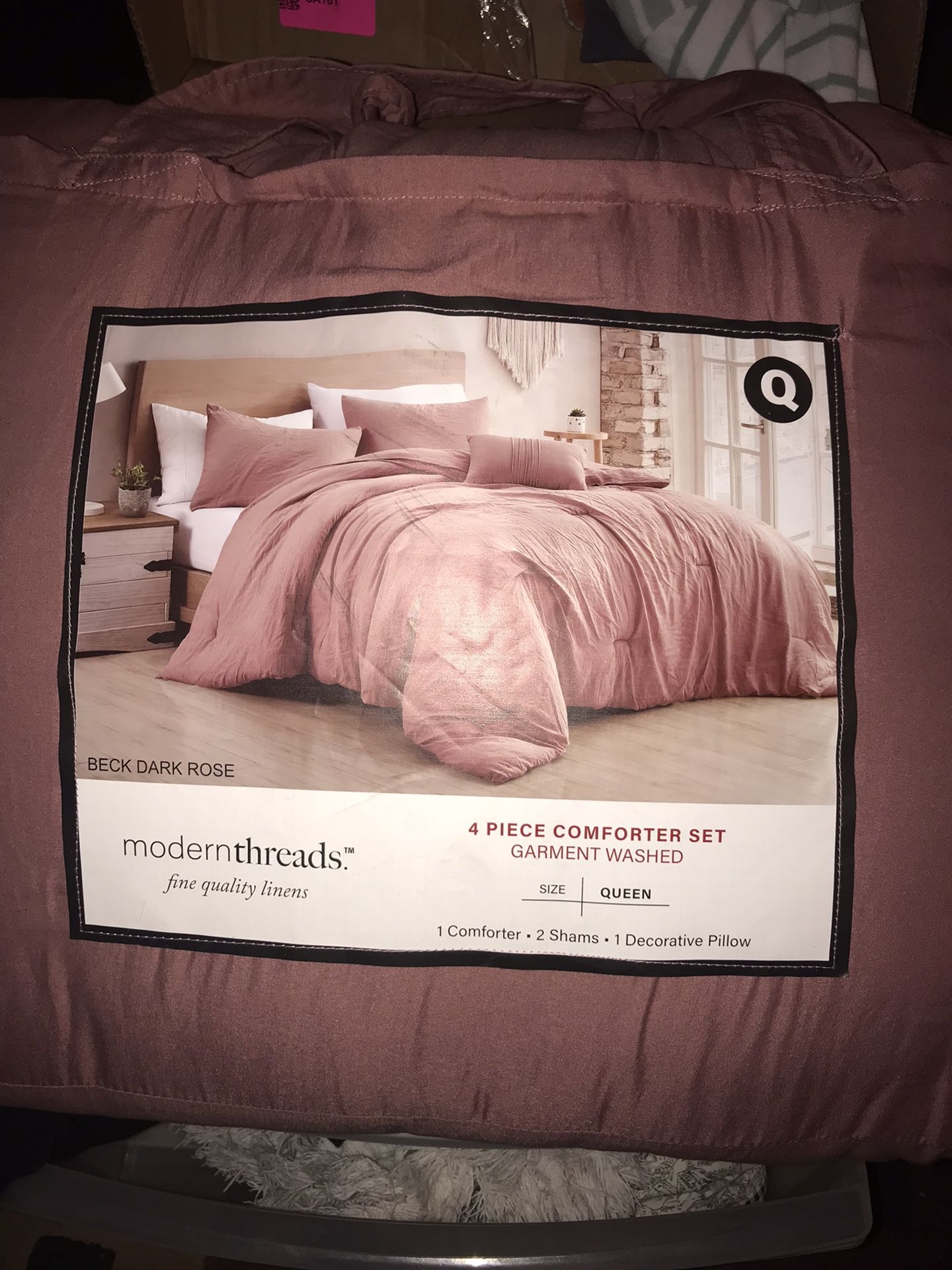 Brand New Queen Size Comforter Set (Dark Rose Color)