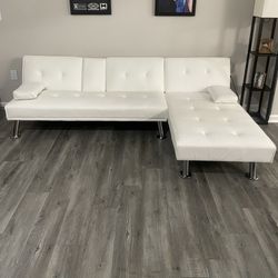 White Leather Futon Sofa 