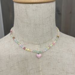 Macaron color natural stone necklace