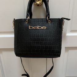 Black Gold Bebe Purse Hand Bag 