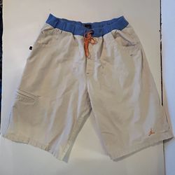 Vintage Air Jordan Cotton Tan Khaki W/ Blue & Orange Zip Pockets Shorts XL Nike