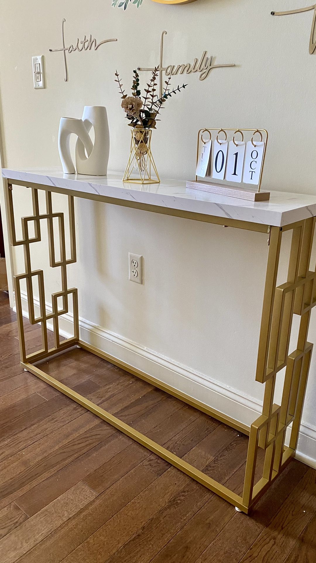 Console Table Modern Narrow Entryway Table Faux Marble For Living Room 45.5 Inch