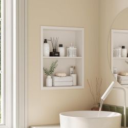 (New in Box) 
14x18 Medicine Cabinet Recessed, Medicine Cabinet Without Mirror, 304 Stainless Steel Medicine Wall Niche with Double Shelves, Matte Whi