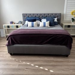 King Gray Tufted Bed Frame