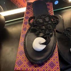 Black glitter Tory Burch sandals ￼