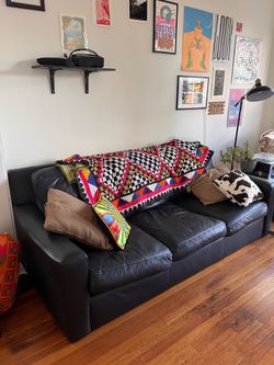 Black Genuine Leather Couch - CARSON