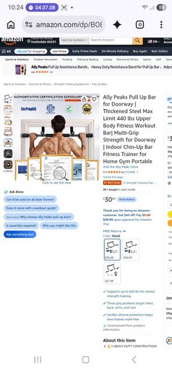 Ally Peaks Pull Up Bar for Doorway | Thickened Steel Max Limit 440 lbs Upper Body Fitness Workout Bar| Multi-Grip Strength for Doorway | Indoor Chin-U