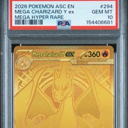 2026 POKÉMON ASCENDED HEROES MEGA CHARIZARD Y EX GOLD HYPER RARE PSA 10