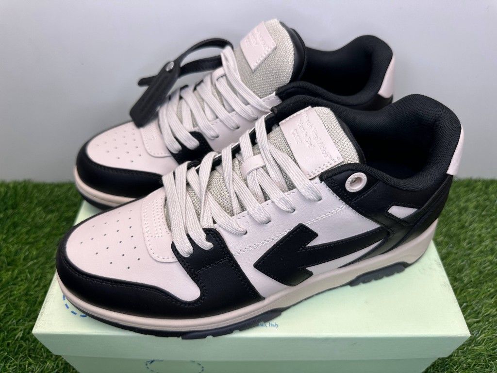 OFF WHITE OUT OF OFFICE CALF LEATHER PANDA BLACK NEW SNEAKERS SHOES SIZE 10 44 A5