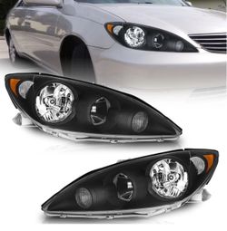Pair Headlights Assembly 2005 2006 Toyota Camry Black lens Headlamps left right side
