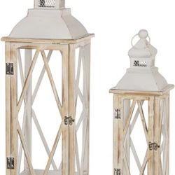 Wedding Rustic Farmhouse Wood Metal Laterns Decorative Hanging Candle Lantern Set