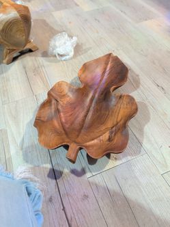 Hand-Carved Teak Wood Leaf Bowl