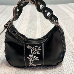 Vintage PVC Hand Bag Purse With Embroidered Roses