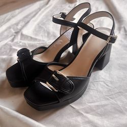 Square Open Toed Black Heels