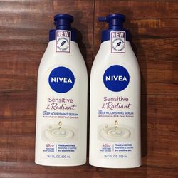 Nivea SENSITIVE And RADIANT With Deep Nourishing Serum And Provitamin B5 And Pearl Extract: FRAGRANCE FREE For Dry Sensitive Skin16.9 oz (2 For $13)  