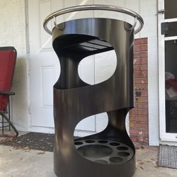 Rolling Metal Cart Cylinder Bar Wine Drink Serving Organizer Modern Living Dining Room Designer