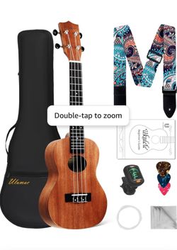 New in box Ukulele, Solid Mahogany 21 inch Ukelele Beginner Kit for Kids with Gig Bag, Digital Tuner, Replacing Strings, 3 Guitar Picks, Strap, Cloth