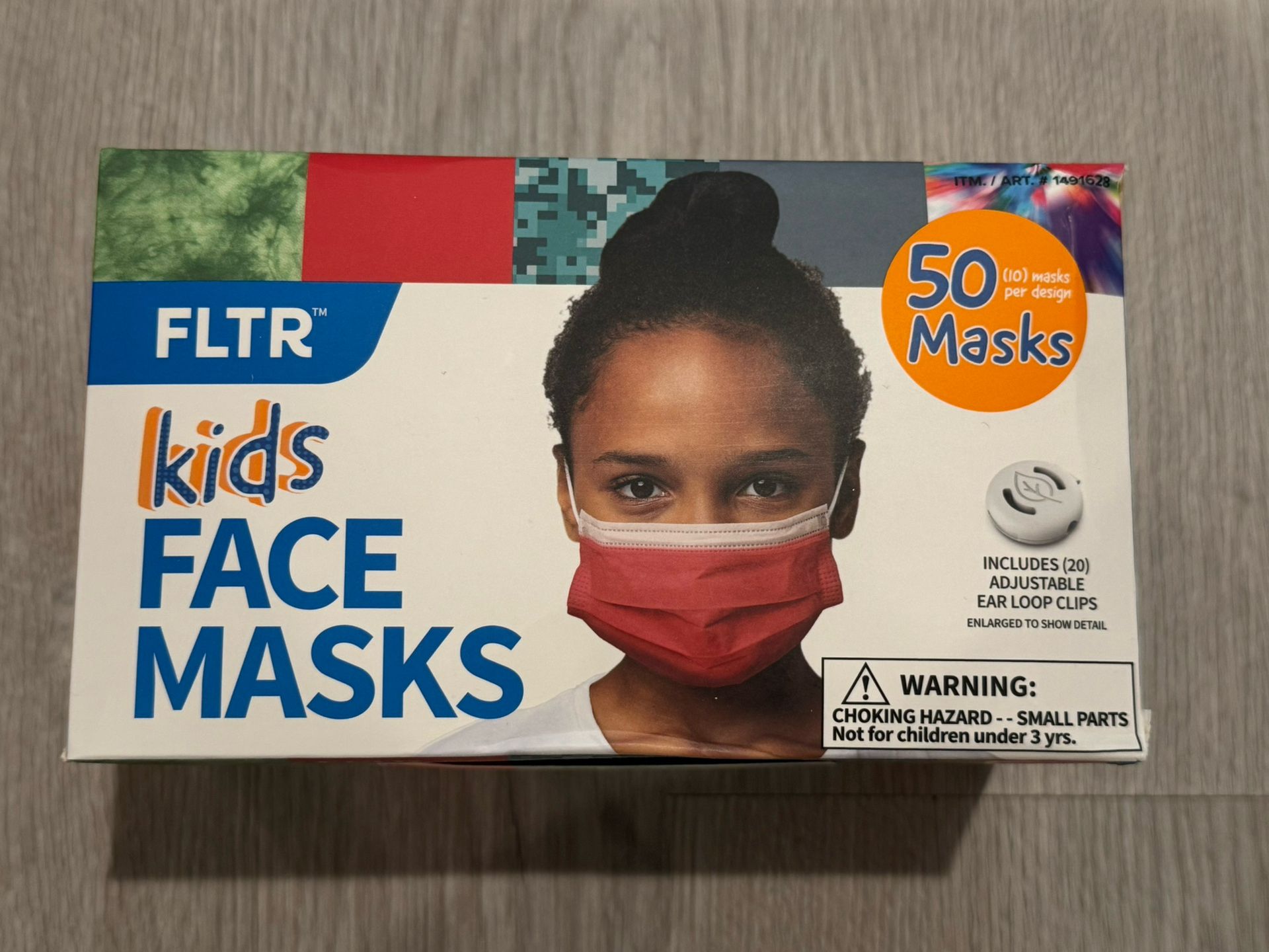 FLTR Kids Face Mask 5 Designs 1 Case 50 Pack - 20 Adjustable Ear Clip New Sealed