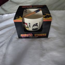 Naruto Nyaruto ceramic noodle bowl with chopsticks 