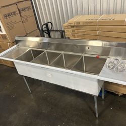 New Stainless Steel Commercial Grade Sinks 4 Compartment With Right Left Drainboards 