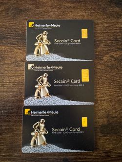 SECAIN Gold Card Lot 24K .9999 Fine Gold 0.5g 1/100 oz 1/200 oz 3 Pieces