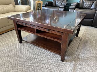ARTISTICA Rustic Dark Wood Cocktail Table w/ Pull Out Trays