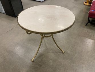 Round Marble Top Accent Table with Brass Tone Wrought Iron Base
