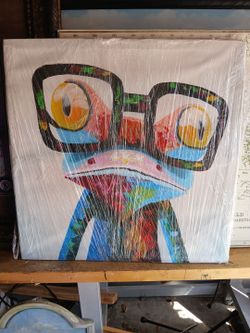 Colorful Frog with Glasses Canvas Wall Art