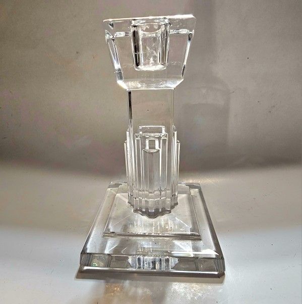 6" Waterford Art Deco Metropolitan Crystal Candlestick Signed