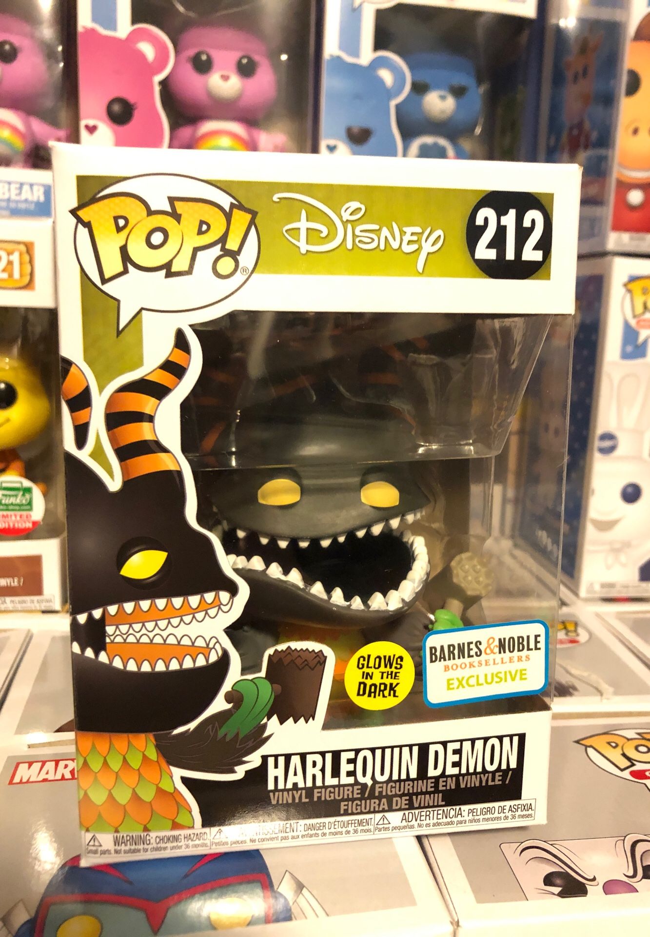 Funko pop Disney, harlequin demon #212, glows in the dark, Barnes and noble exclusive, the nightmare before Christmas, Tim Burton