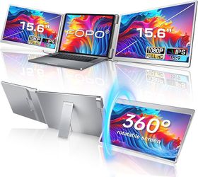 15.6 Triple Laptop Screen Extender, Left Screen 360° Rotation Laptop Monitor Extender, Plug and Play Triplp Monitor for 13-17" Laptops with USB-C/HDMI