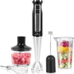 5-in-1 Hand Blender, 5-in-1, 8-Speed 500 Watts Stick Blender with 860ml Food Grinder, 600ml Container, Milk Frother, Egg Whisk for Puree Infant Food, 
