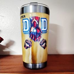 Super Dad 20 0z Ironman Tumbler- Wood Grained Inspired Epoxy Coated- Perfect Gift Idea