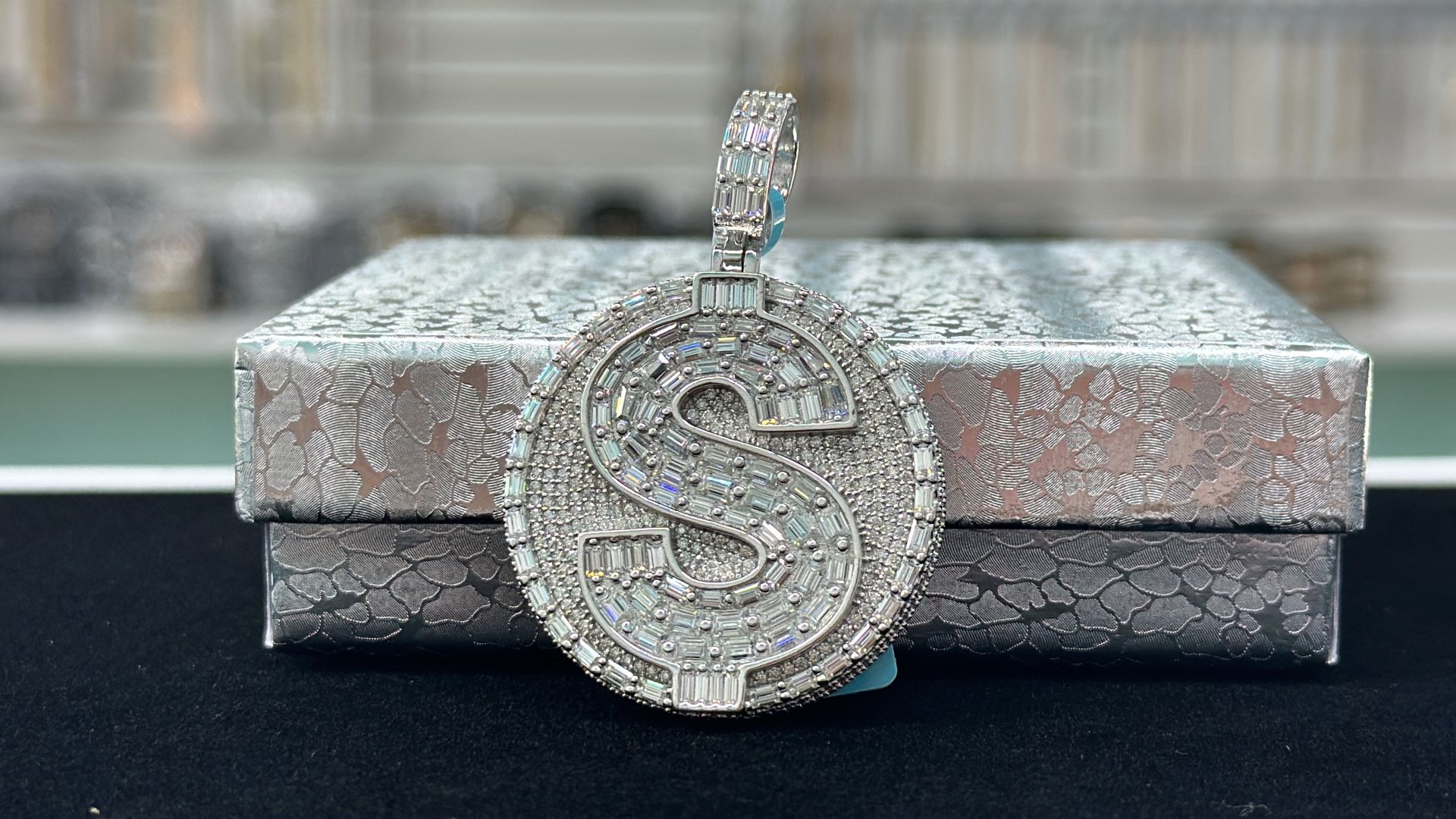 Sterling Silver Baguette Round Dollar Pendant