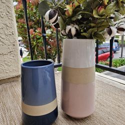 Set of 2 Vases, blue and pink