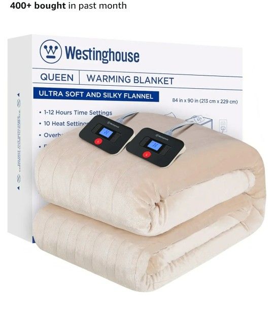 Westinghouse Electric Blanket Queen Size, Super Cozy Soft Flannel 84" x 90" Heated Blanket with 10 Fast Heating Levels & 1-12 Auto-Off, Machine Washab