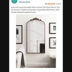 Kate and Laurel Arendahl Glam Arched Tall Panel Mirror, 24 x 42, Bronze, Traditional Baroque Large Body Wall Mirror with Ornate Garland Inspired Crown
