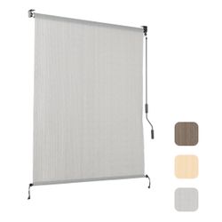 ES74 $30  Patio Roller Shade HDPE Fabric Outdoor Cordless Roll Up Shade for Porch Gray6’x8’  patio roller shade features durable HDPE fabric that bloc