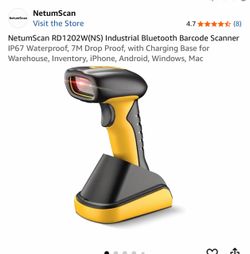 NetumScan RD1202W(NS) Industrial Bluetooth Barcode Scanner IP67 Waterproof, 7M Drop Proof, with Charging Base for Warehouse, Inventory, iPhone, Androi
