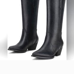 Black Cowboy Style Boots For Women