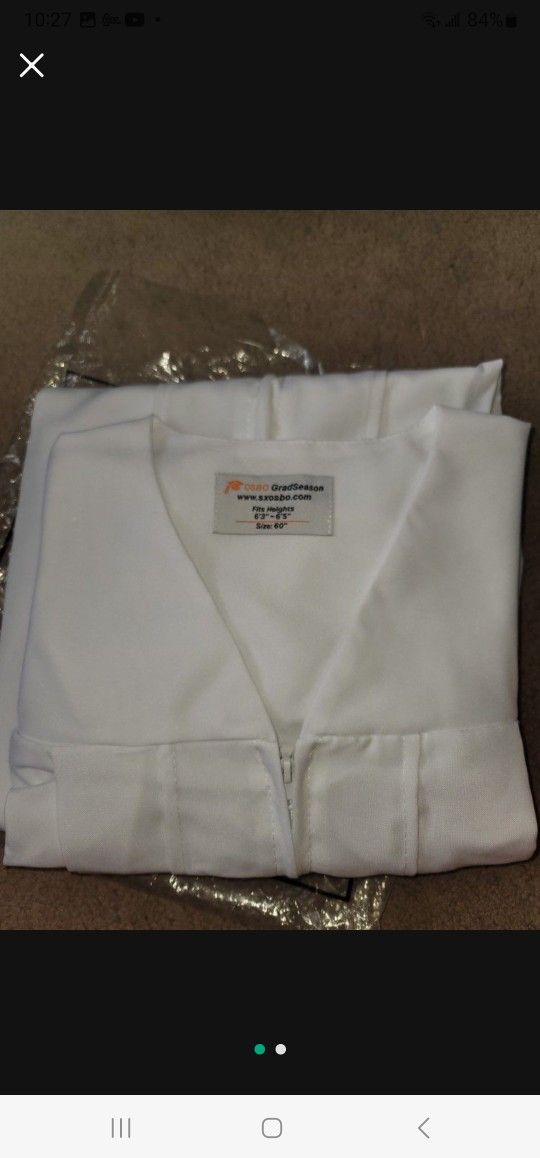 Graduation Gown Without Cap white color 6'3" -6'5" size : 60"