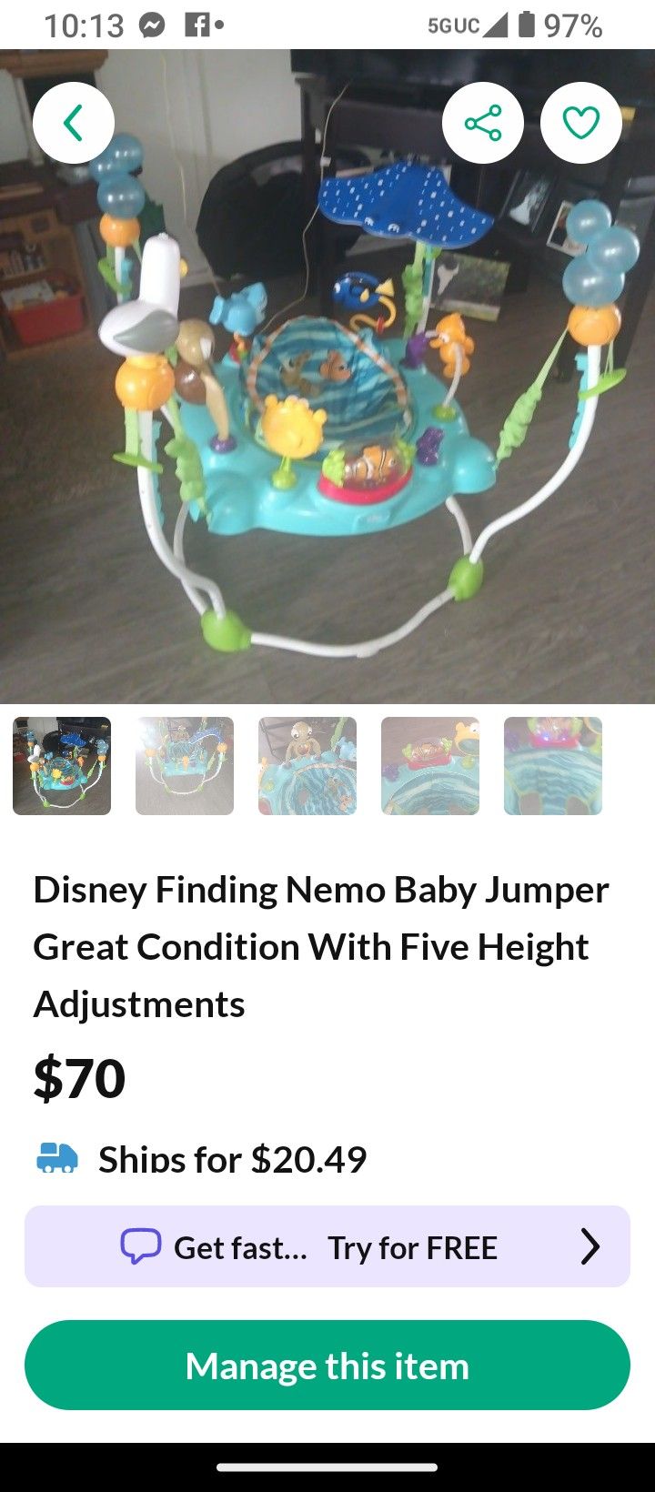 Disney Finding Nemo Baby Jumper With Five Height Adjustments