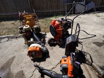 3 blowers,riding lawnmower,12 foot ladder, battery charger,3 wheel trike,a little trailer, Hot dog cart,and a paint striper